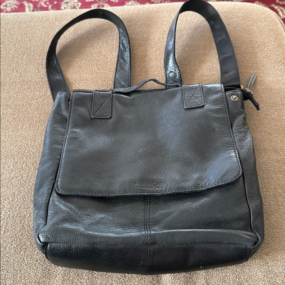 American Leather Co black Bag Classic Genuine Leather Backpack (TD)